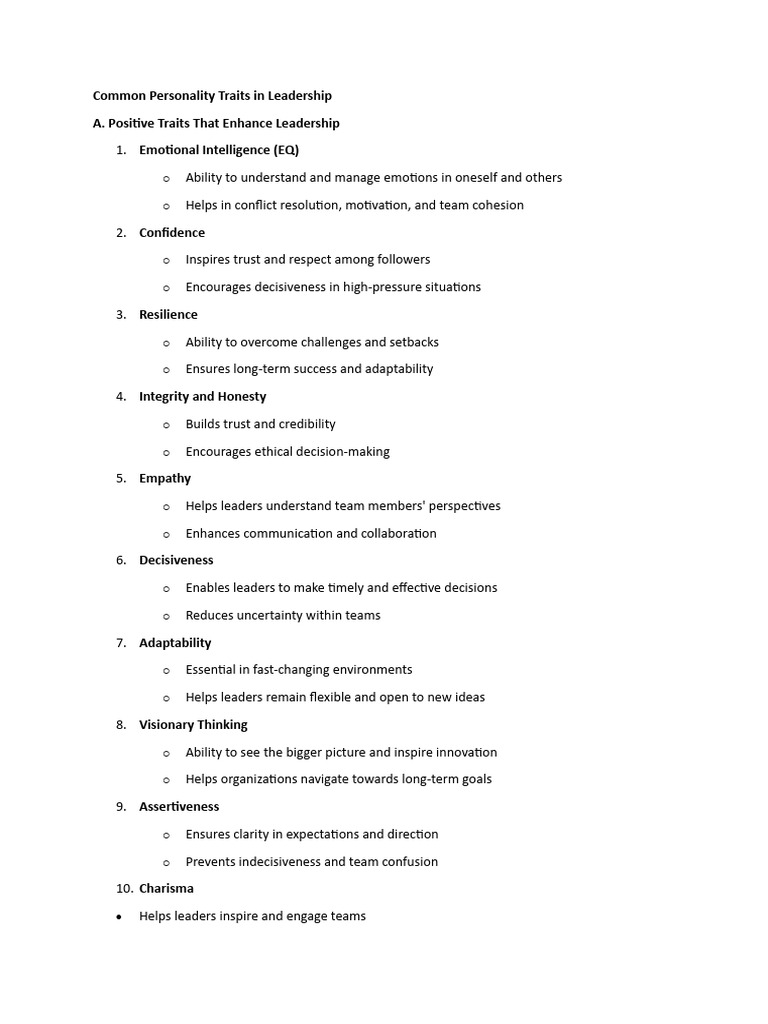 Key Leadership Personality Traits | PDF | Leadership | Popular Psychology