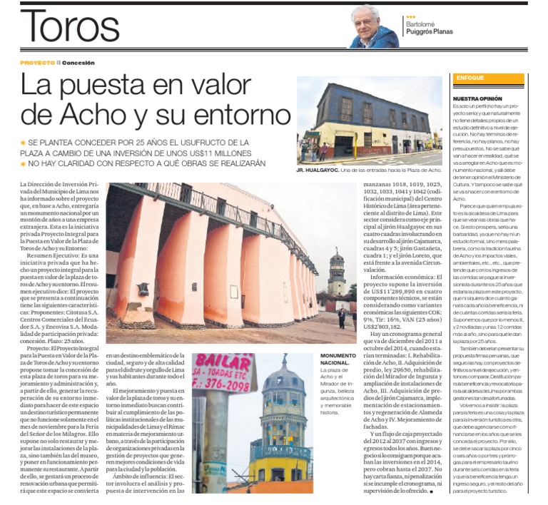 Proyecto de Valoración de Acho | PDF | Lima | Turismo