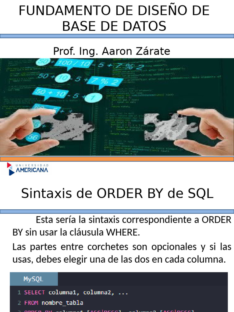 Sintaxis y Ejemplos de ORDER BY en SQL | PDF | SQL | Datos de computadora