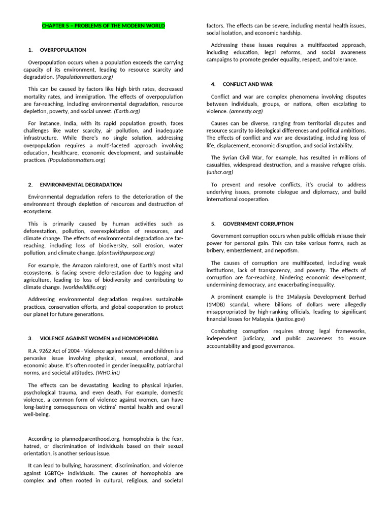 Modern World Challenges and Solutions | PDF | Sustainability ...