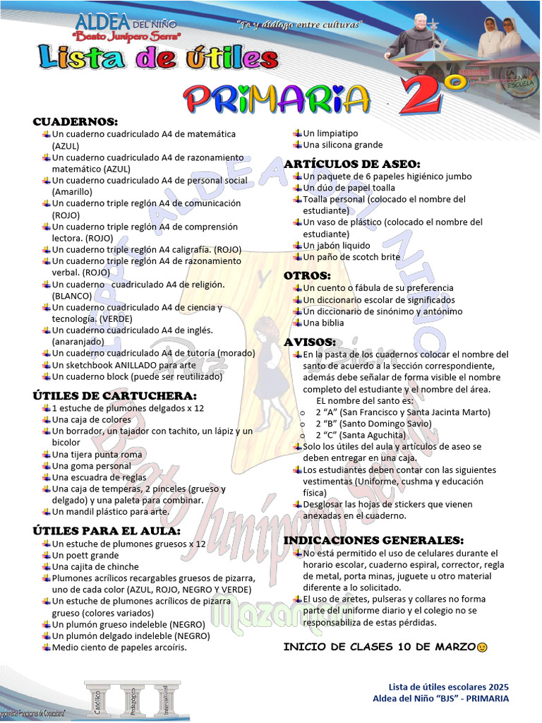 Útiles Escolares 2025 para Primaria BJS | PDF | Rojo | Arco iris