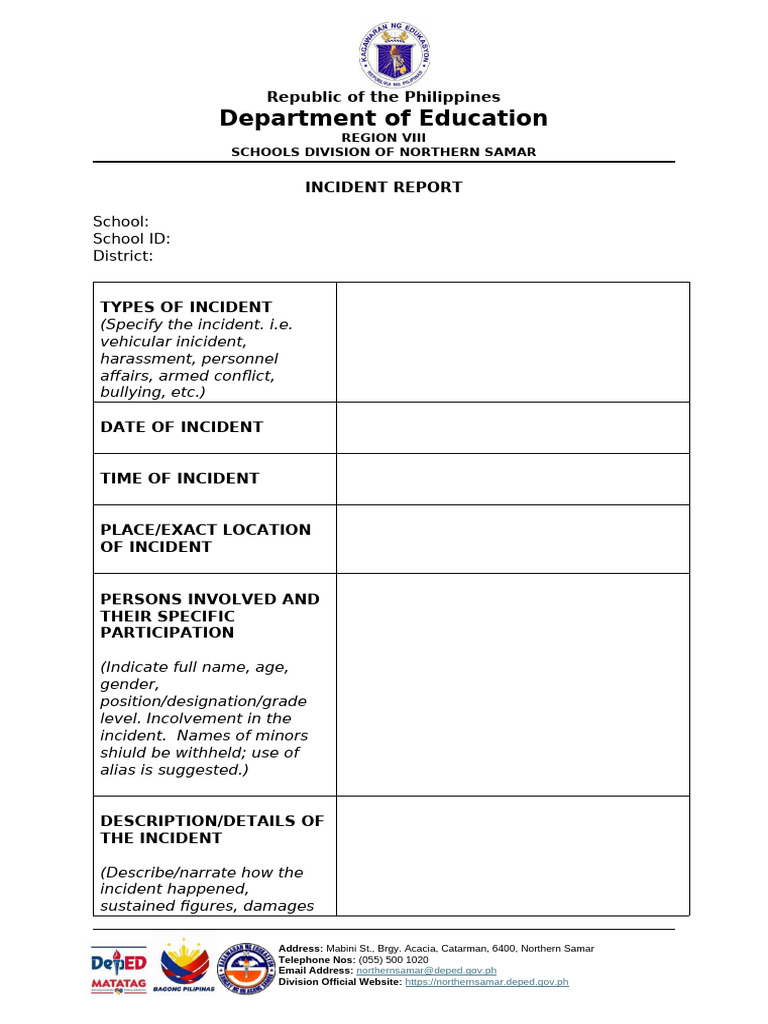 Northern Samar Incident Report Template | PDF