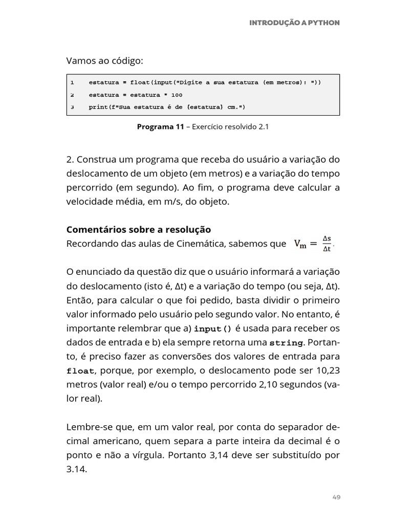 Introdução ao Cálculo de Velocidade em Python | PDF