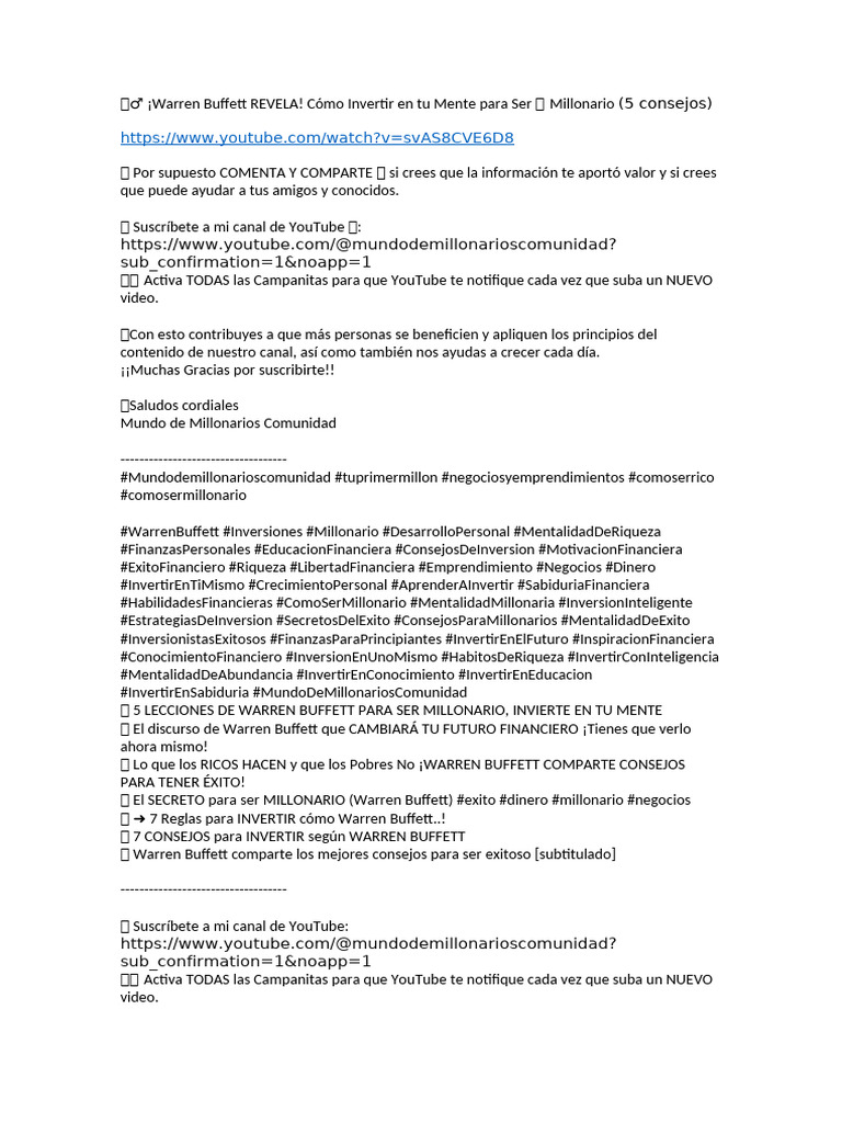 Consejos de Buffett para Invertir en Ti | PDF | Inversiones | Warren ...