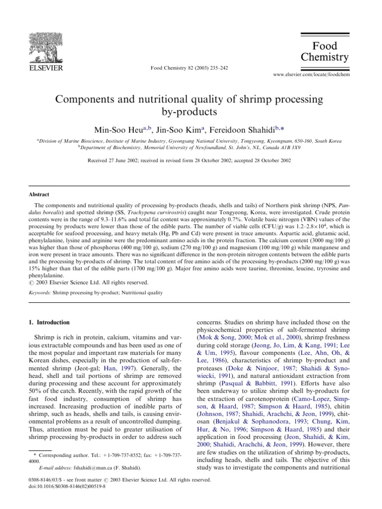 Components and Nutritional Quality of Shrimp Processing By-Products ...