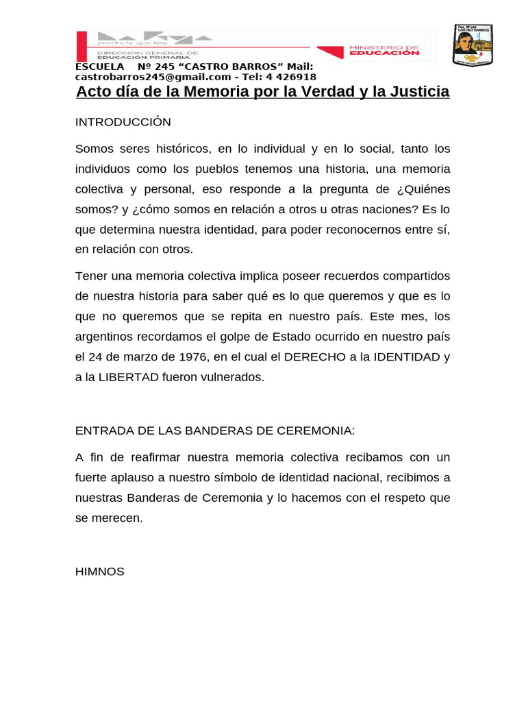 Acto Día de La Memoria Por La Verdad y La Justicia | PDF