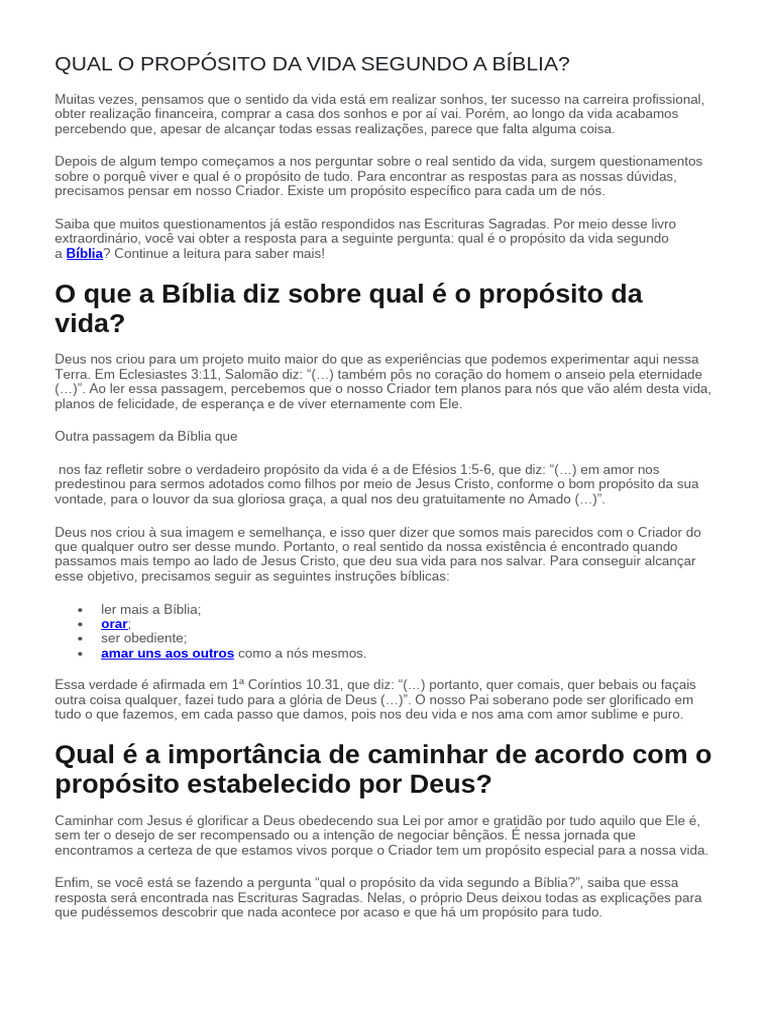Propósito da Vida na Bíblia | PDF | Amor | Deus
