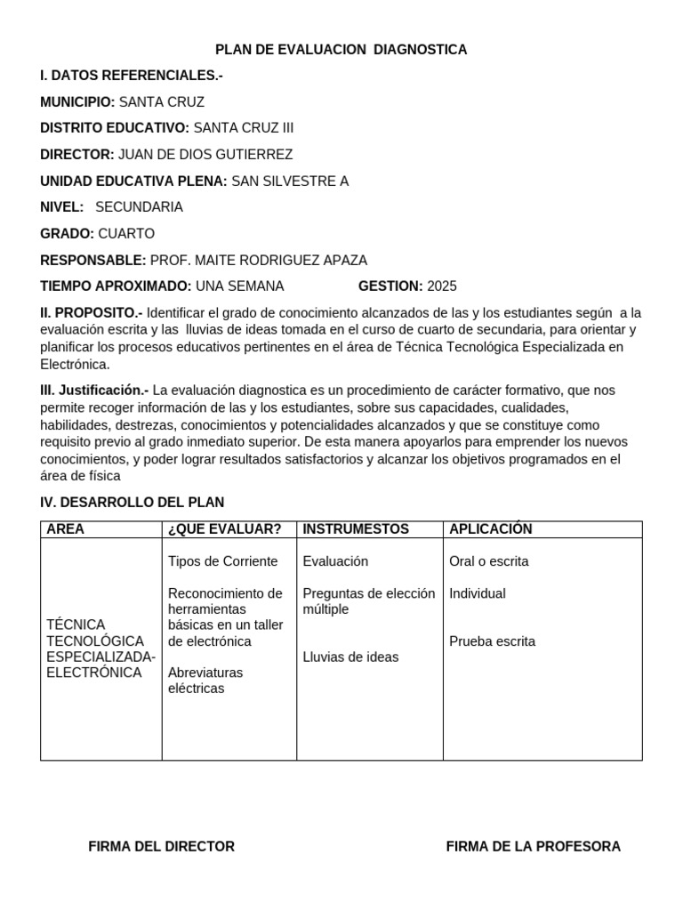 Plan de Evaluacion Diagnostica 2024 | PDF