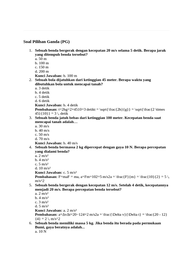 Soal Pilihan Ganda Fisika | PDF