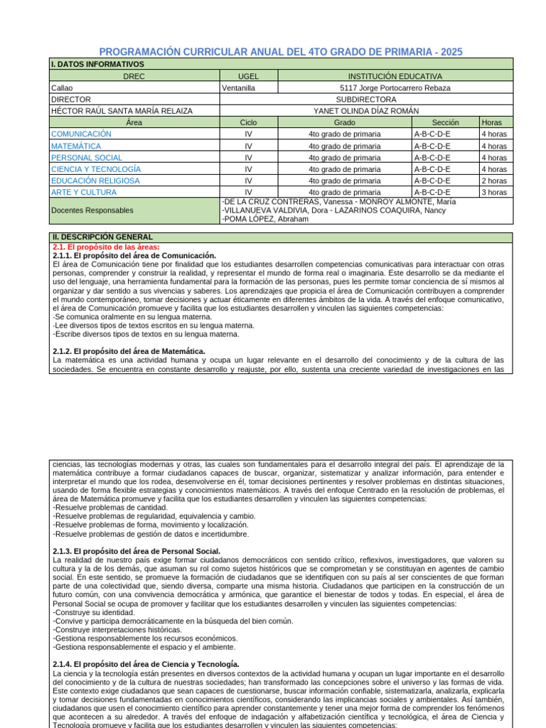 Programación Anual 4to Grado Primaria 2025 | PDF | Conocimiento | Geometría