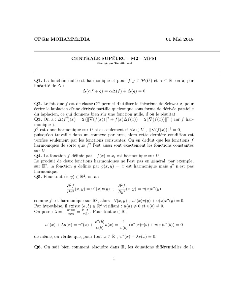 Corrigé MPSI CPGE Mohammedia 2018 | PDF | Limite (mathématiques ...