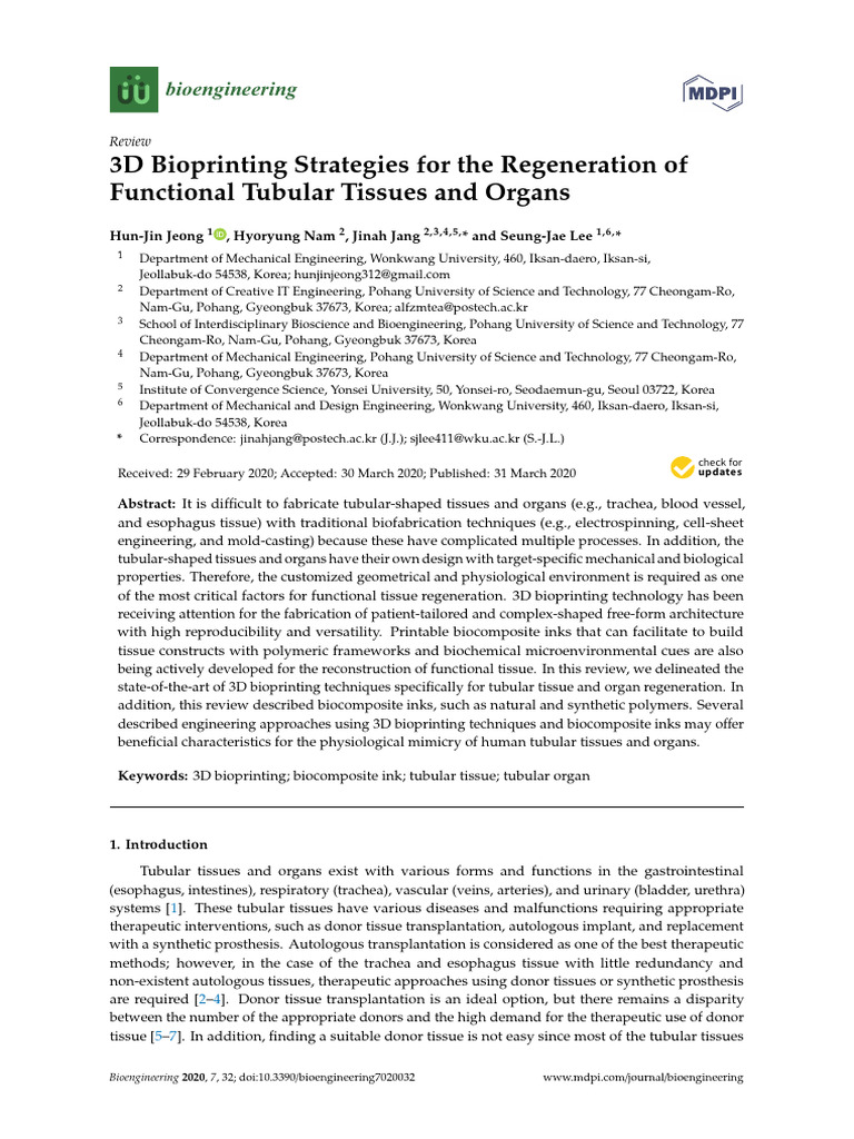 3D Bioprinting for Tubular Tissue Regeneration | PDF | Tissue ...