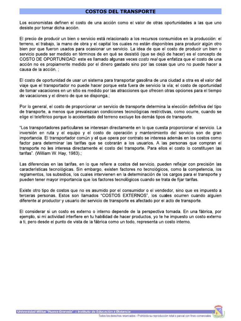 Costos del Transporte y Tarifas Asociadas | PDF | Transporte | Costo