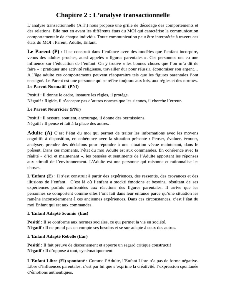 États du Moi en Analyse Transactionnelle | PDF | Émotions | la ...
