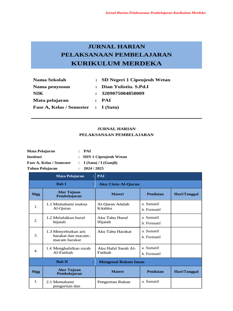 Jurnal Pembelajaran PAI Kurikulum Merdeka | PDF