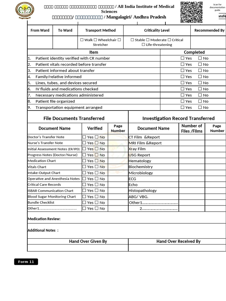 Patient Internal Transfer Checklist | PDF | Health Care | Medicine