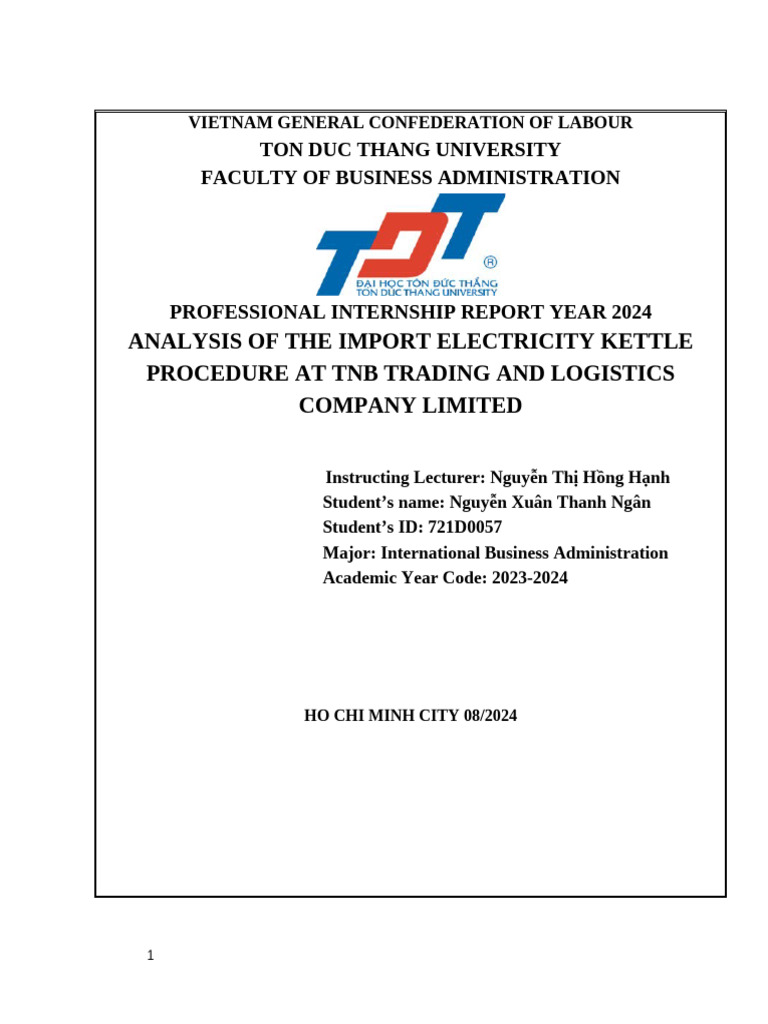 Internship Report on Import Kettle Analysis | PDF | Receipt | Logistics