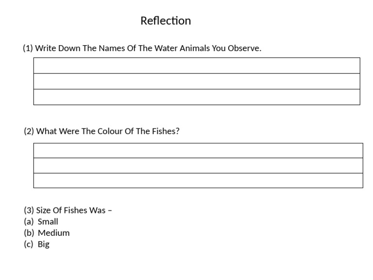 Reflection: (1) Write Down The Names of The Water Animals You Observe | PDF