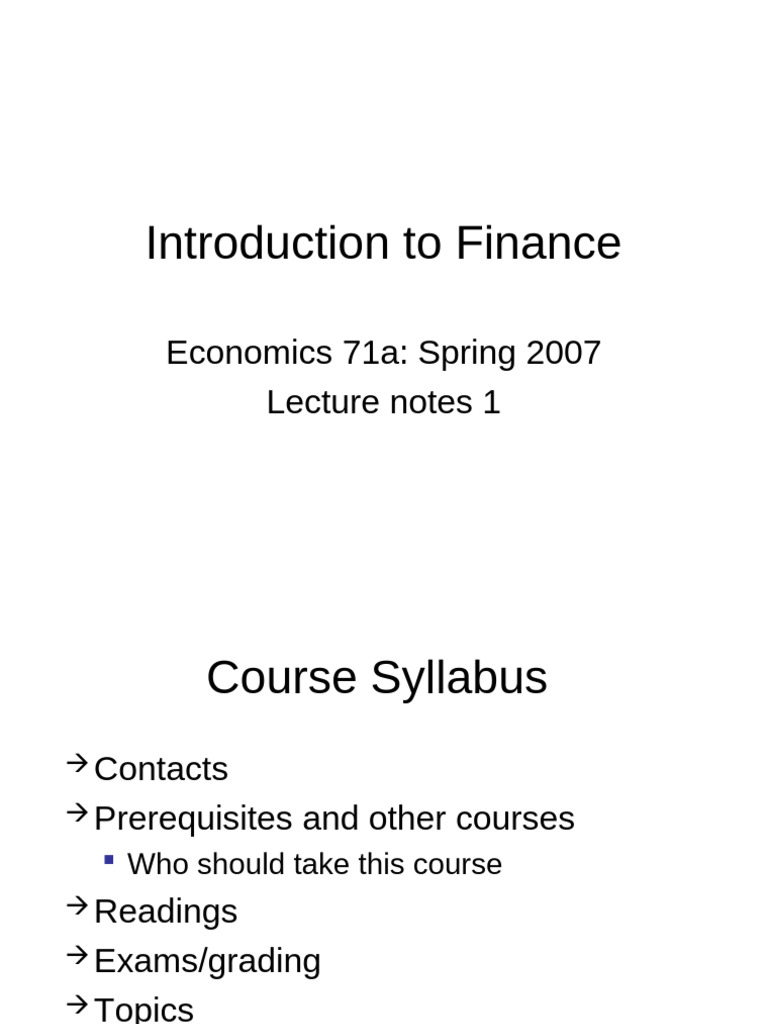 Introduction to Finance Course Overview | PDF | Economics | Economies