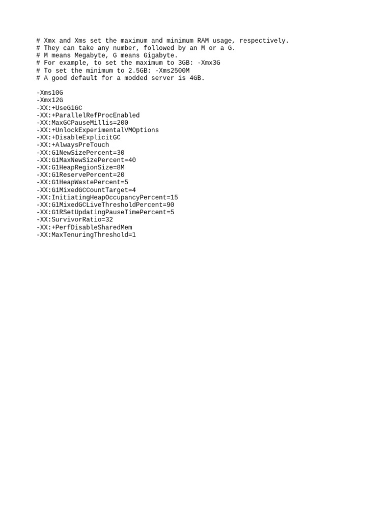 Minecraft JVM Memory Configuration | PDF