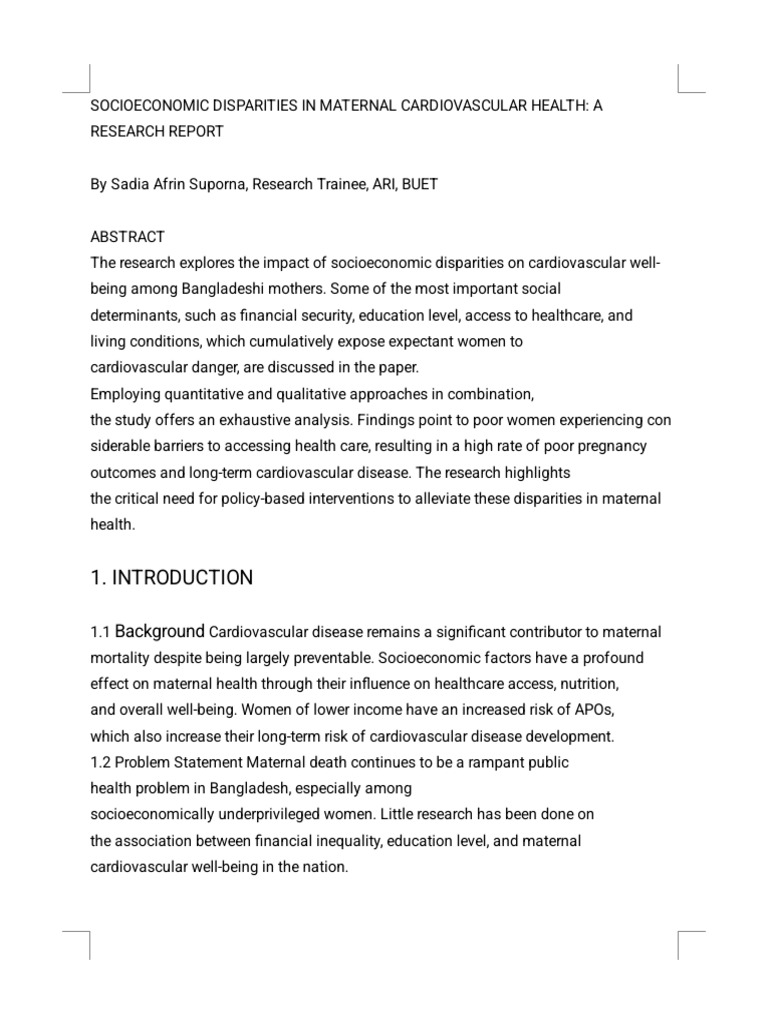 Socioeconomic Disparities in Maternal Cardiovascular Health - A ...