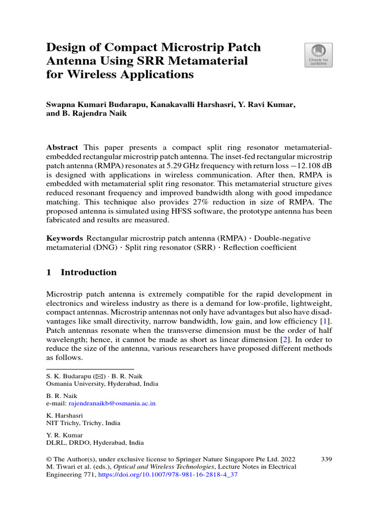 Design of Compact Microstrip Patch Antenna Using SRR Metamaterial For ...