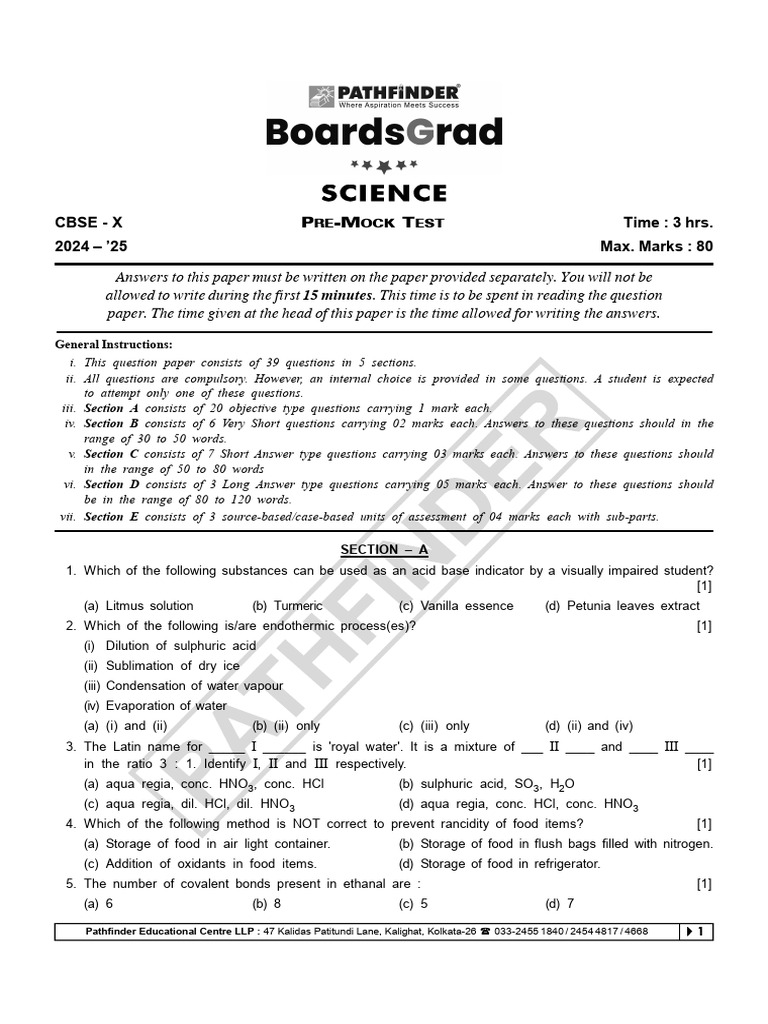 Science_ X_Pre-Mock_ 2024-'25_(QU)_F (1) | PDF | Mirror | Circulatory ...
