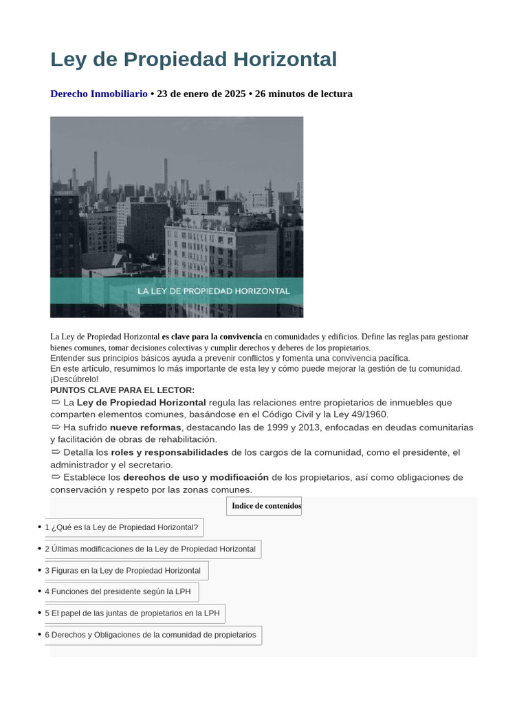 Ley de Propiedad Horizontal 2025 | PDF | Condominio | Propiedad
