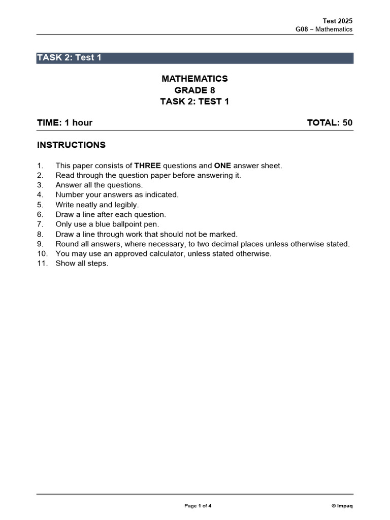 Grade 8 Mathematics Test 2025 | PDF | Interest | Mathematics