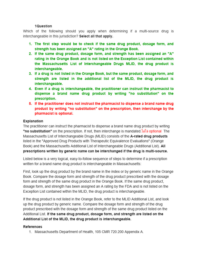 Guidelines for Drug Interchangeability in MA | PDF | Medical ...