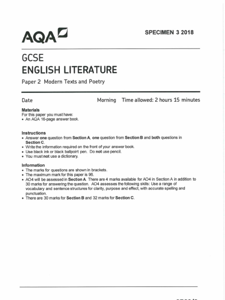 Exam Example English Literature Paper 2 Pdf