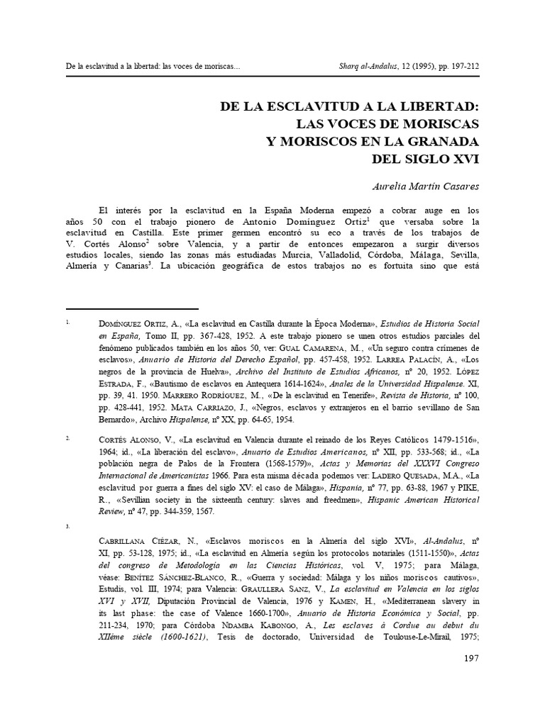 De La Esclavitud A La Libertad Las Voces de Moriscas y Moriscos en La ...