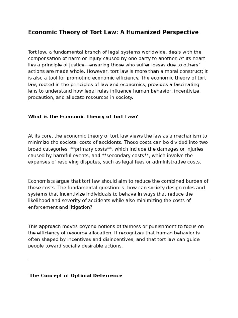 Economic Theory of Tort Law Explained | PDF | Tort | Legal Liability