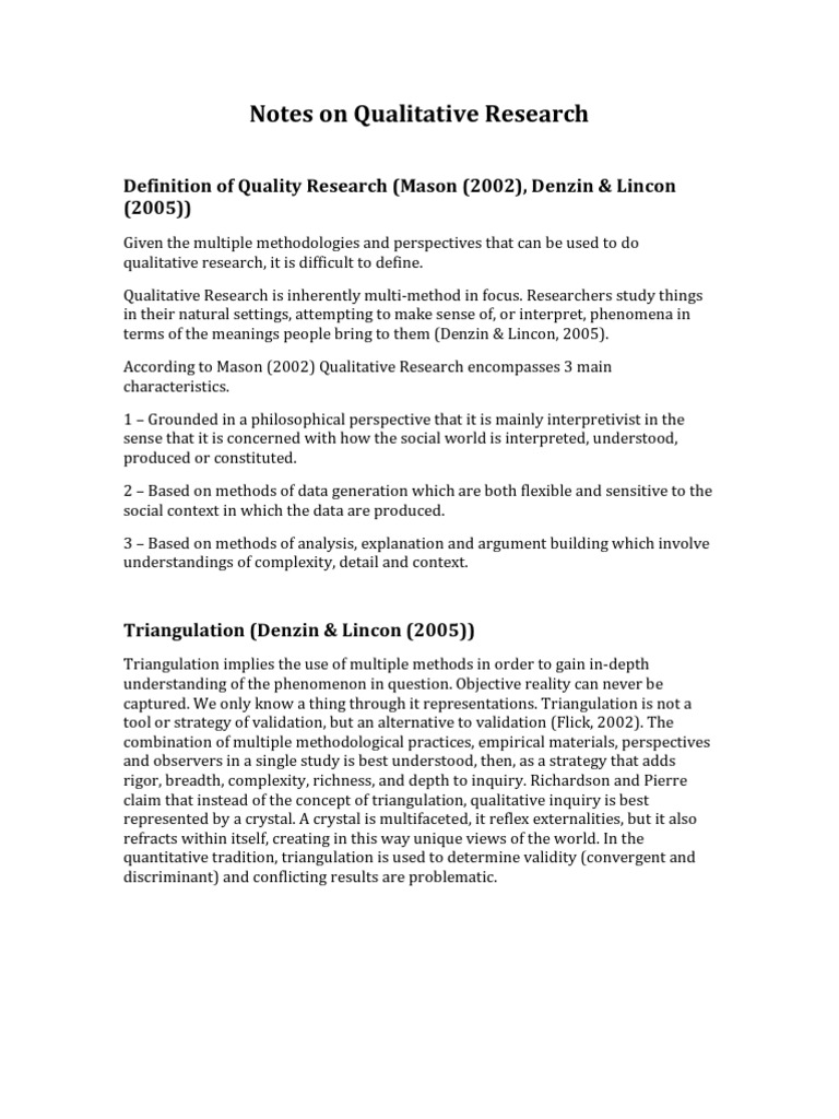 Notes On Qualitative Research
