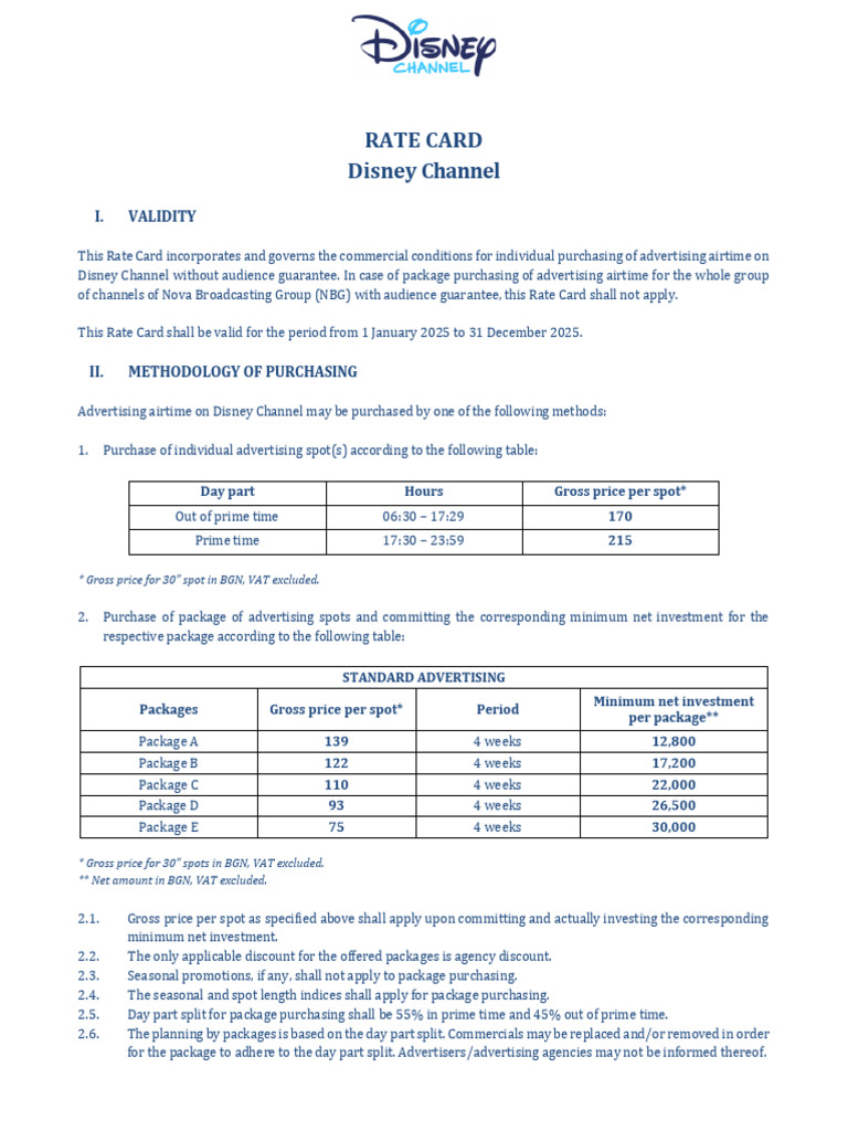 Disney Channel Advertising Rate Card 2025 | PDF | Fee | Trademark