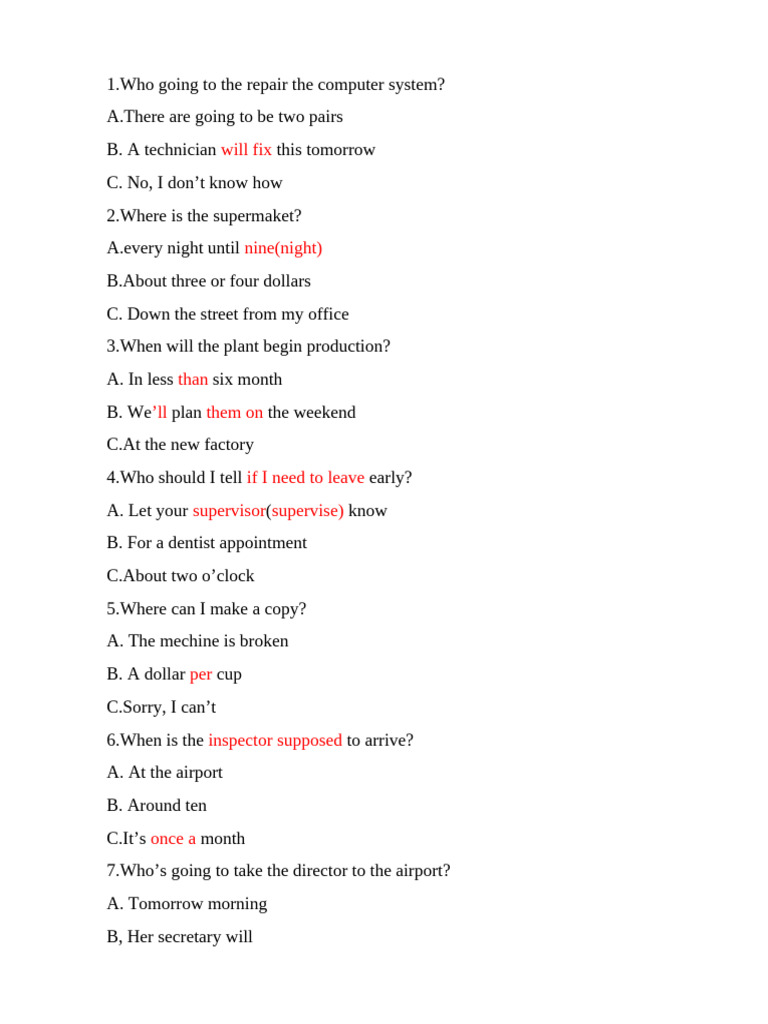 Common Workplace Questions and Answers | PDF