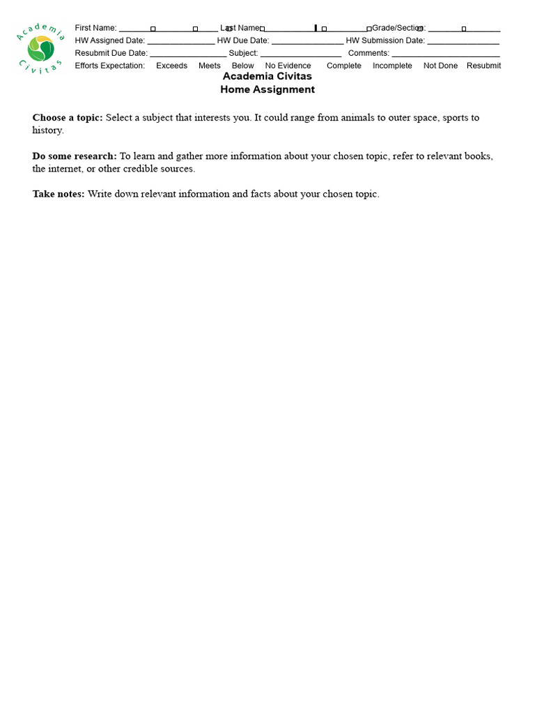 Home Assignment Guidelines Template | PDF