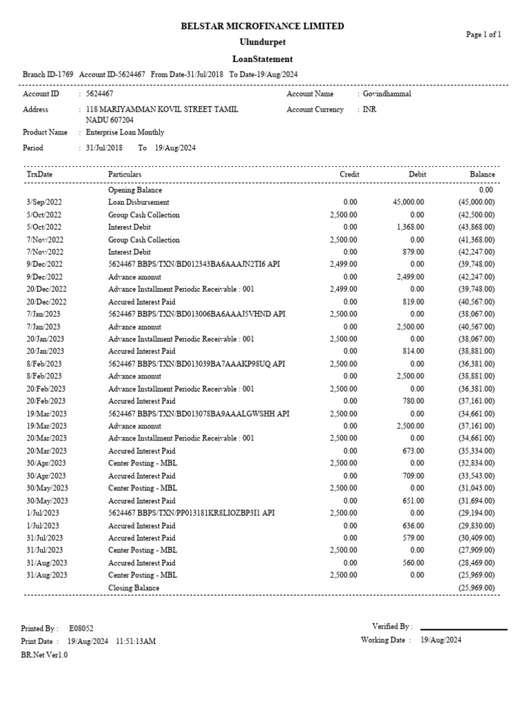 LoanStatement E08052 19082024115113 | PDF | Debits And Credits | Money