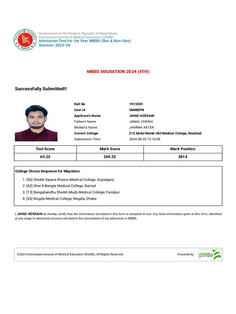 MBBS Migration 2024 Submission Details | PDF
