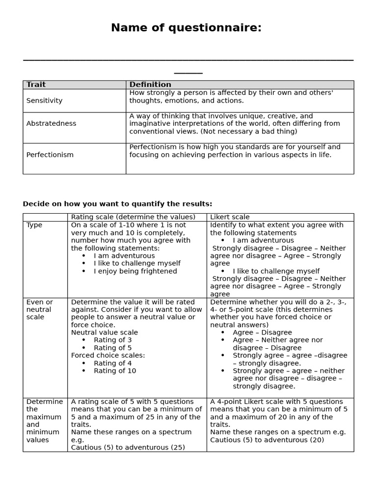 Personality Traits Questionnaire Guide | PDF | Validity (Statistics ...