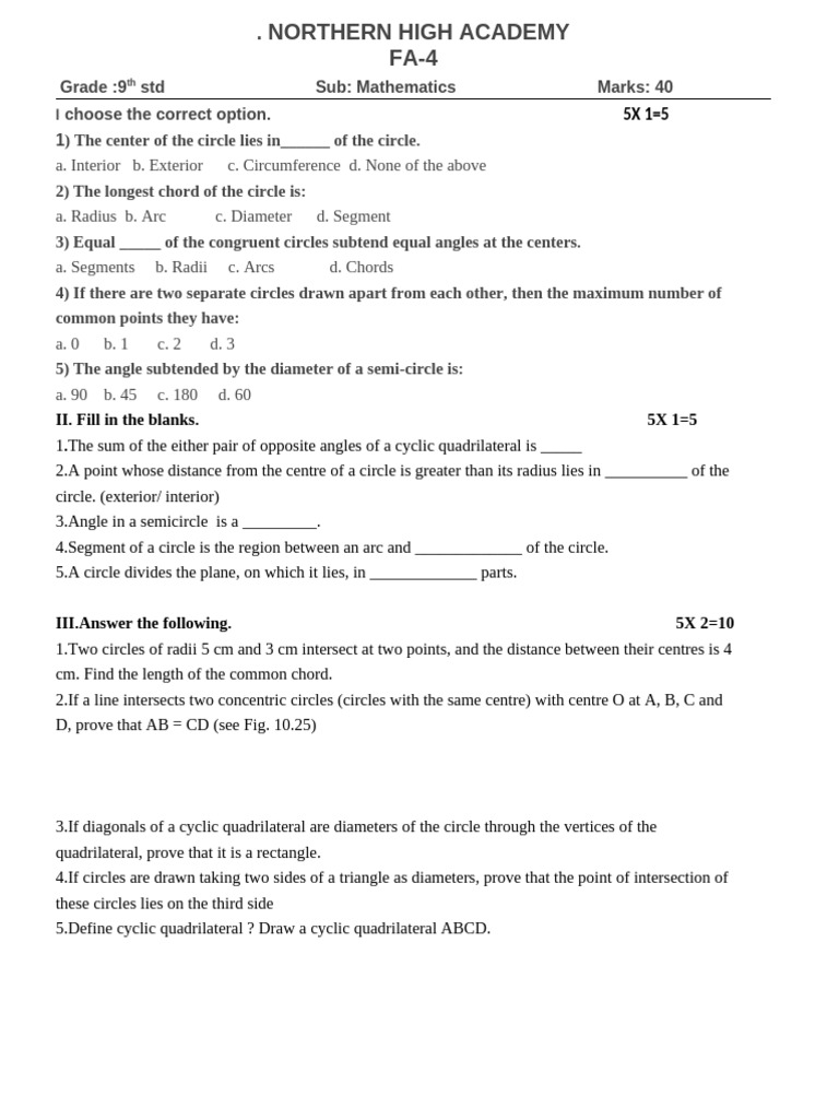 Fa4 Grade 9th | PDF | Circle | Rectangle