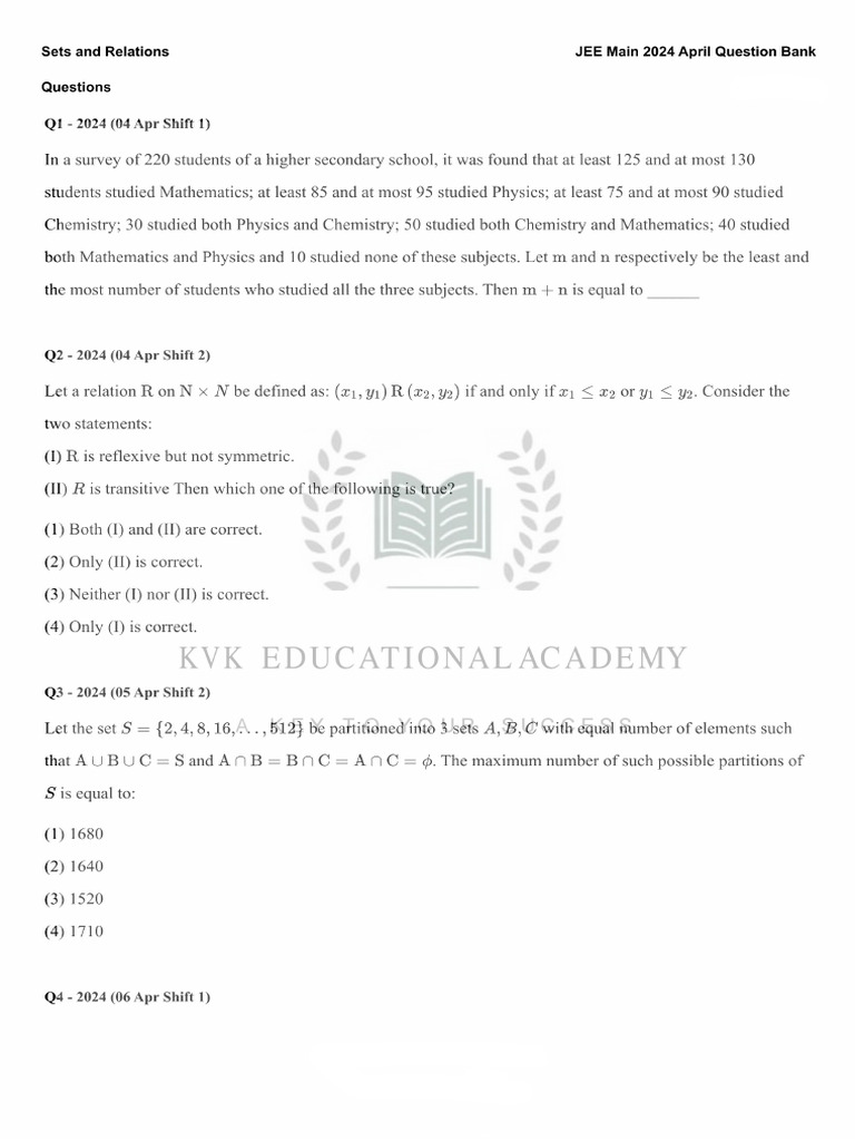 Sets and Relations - JEE Main 2024 APRIL | PDF