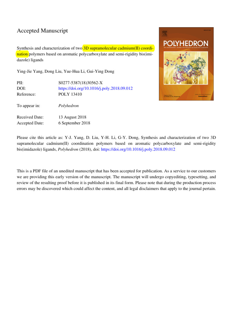 3D Cadmium(II) Coordination Polymers | PDF | Coordination Complex ...