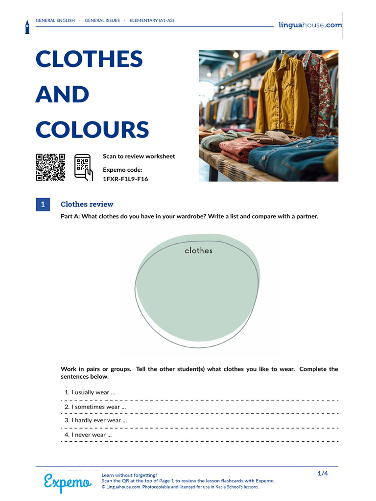 Clothes and Colours Vocabulary Guide | PDF | Softlines (Retail) | Fashion