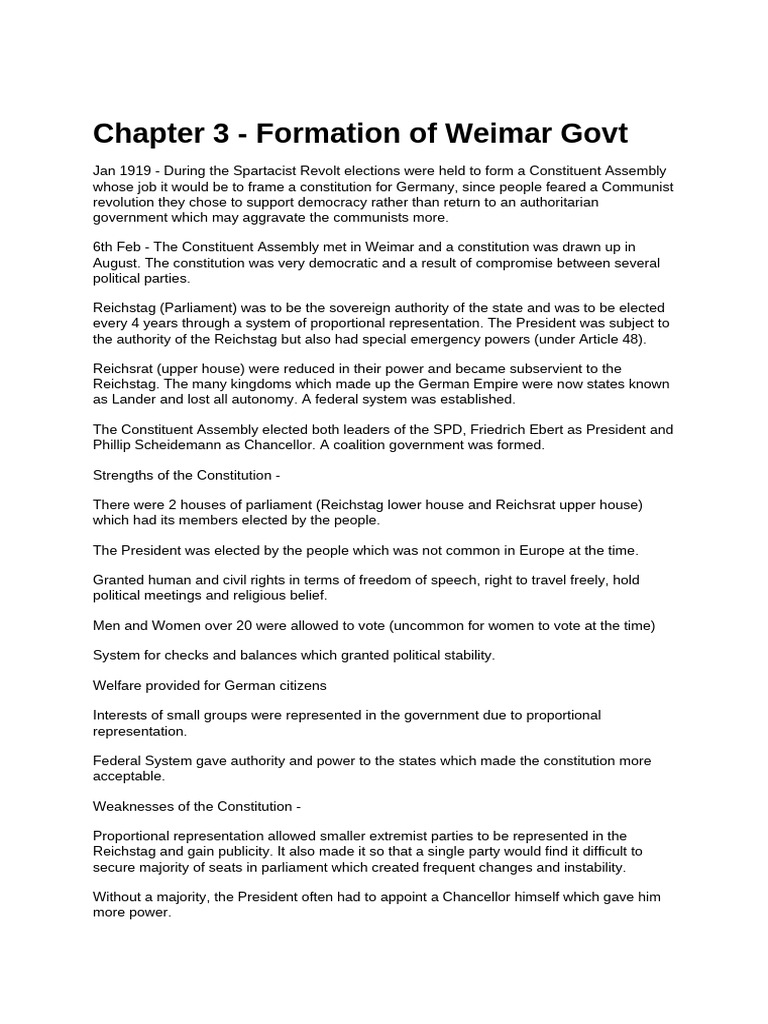 Weimar Government Formation Overview | PDF | Weimar Republic ...
