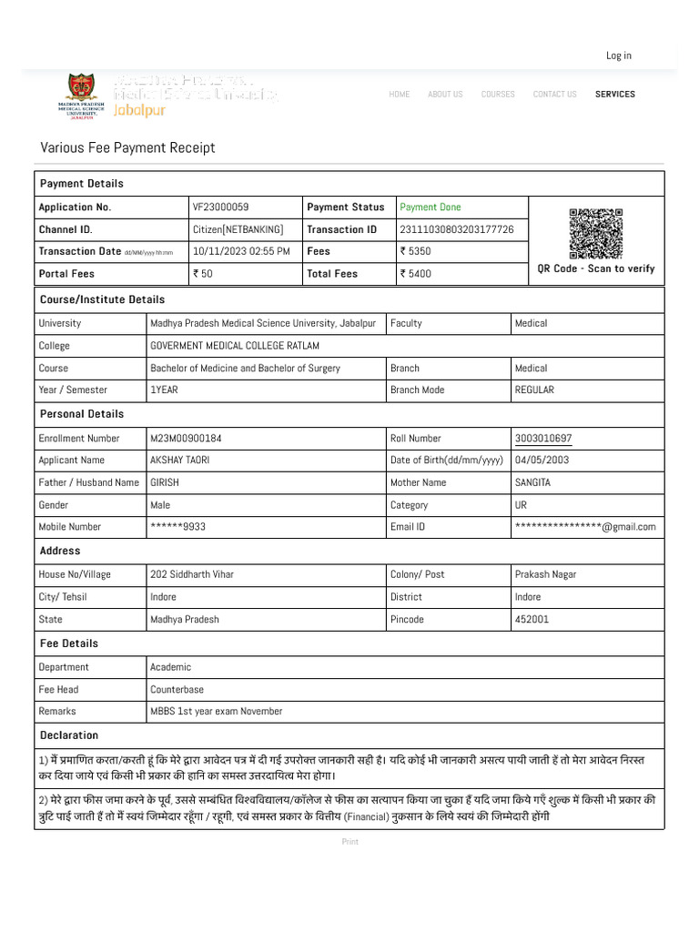 Https:/mpmsu - Mponline.gov - in/Portal/Services/MPMSU/VariousFee/frm ...