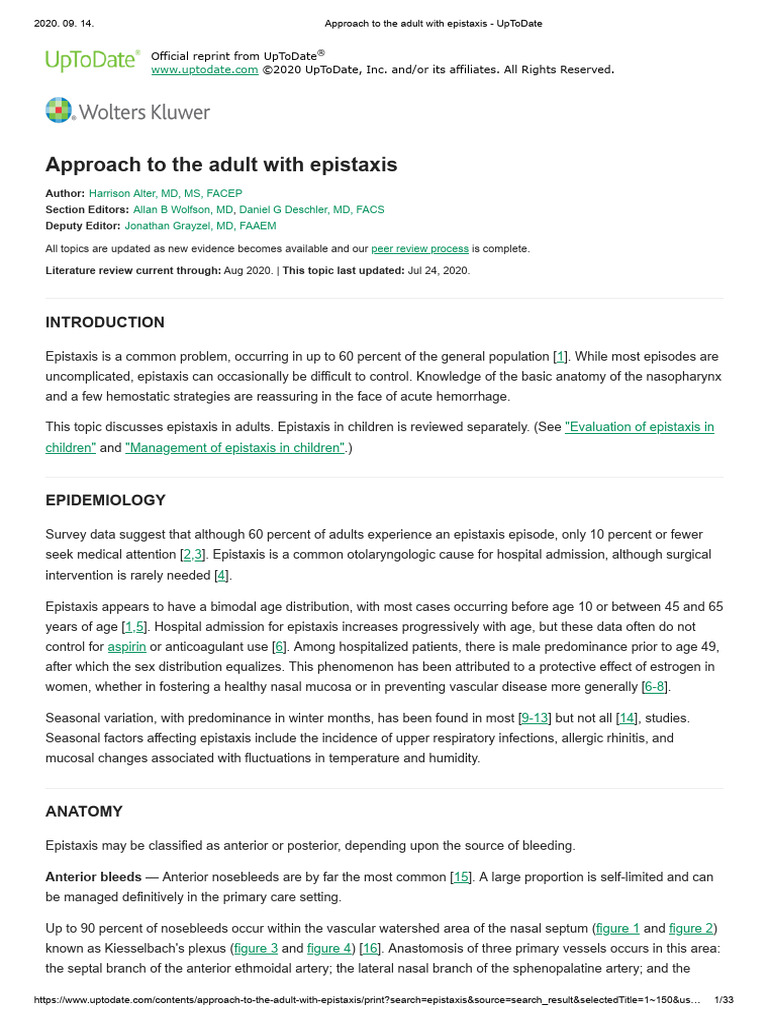 Approach to the adult with epistaxis - UpToDate | PDF | Bleeding ...
