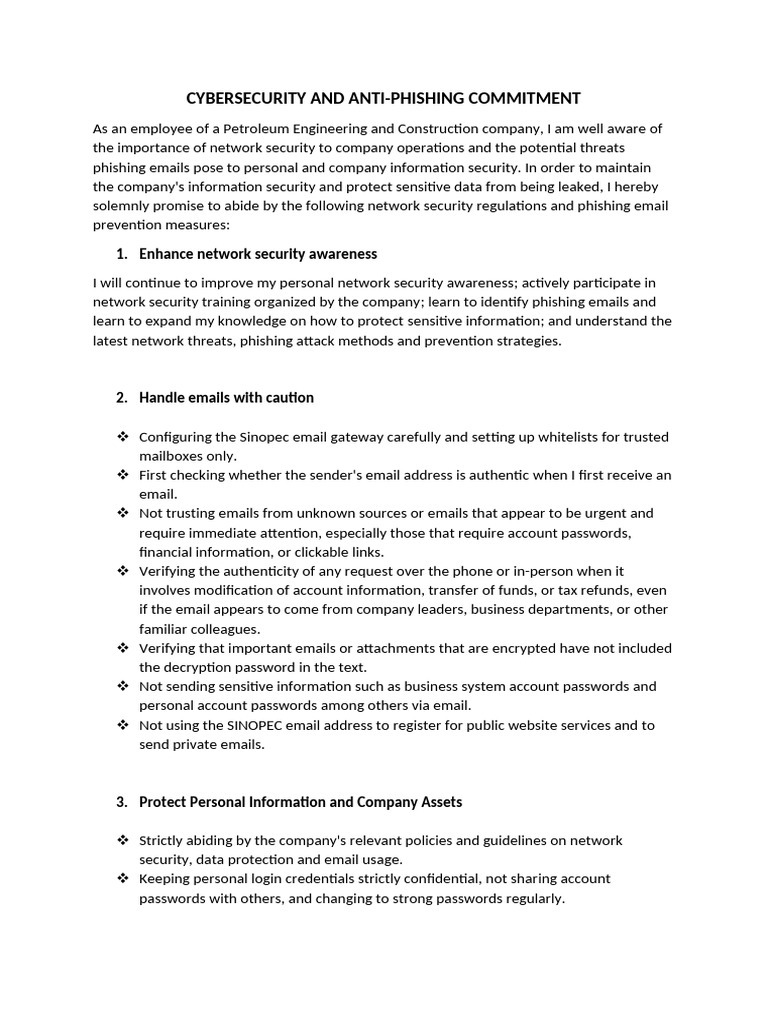 Cybersecurity Commitment and Phishing Policy | PDF | Computer Security ...