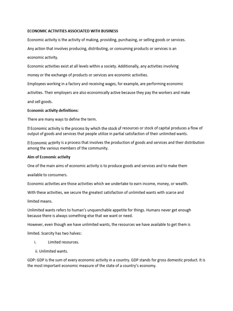 Economic Activities Associated With Business | PDF | Economics | Gross ...