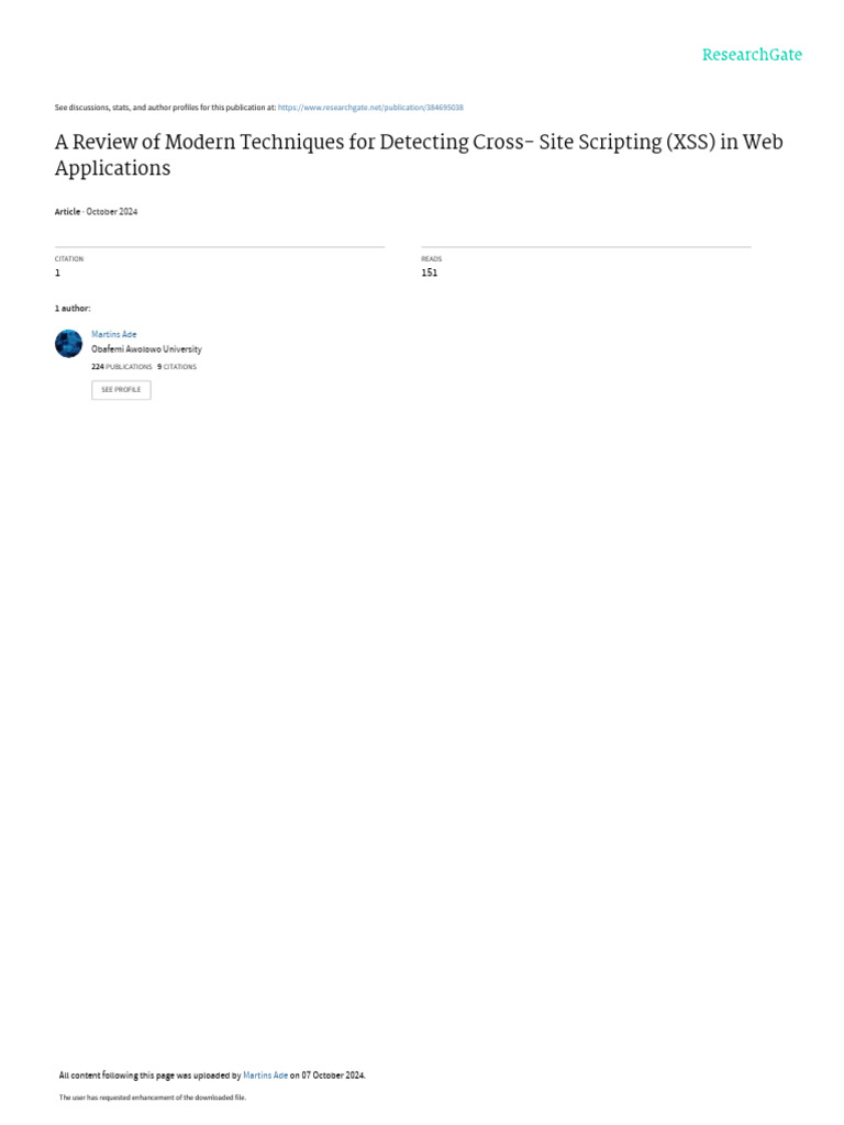 XSS Detection Techniques in Web Apps | PDF | World Wide Web | Internet ...
